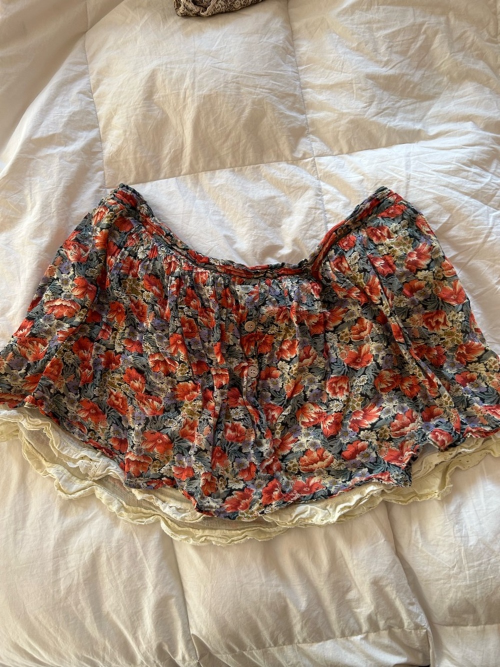 Floral Ruffle Hem Peasant Skirt - Red & Blue